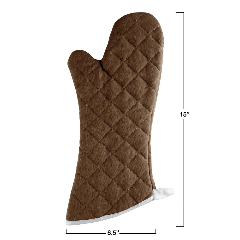 Extra Long Brown Cotton Quilted Oven Mitts Set