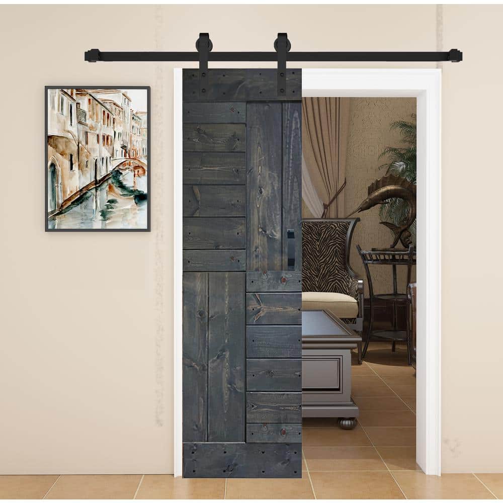 Aged Barrel Multi-Color Paneled Pine Wood Sliding Barn Door