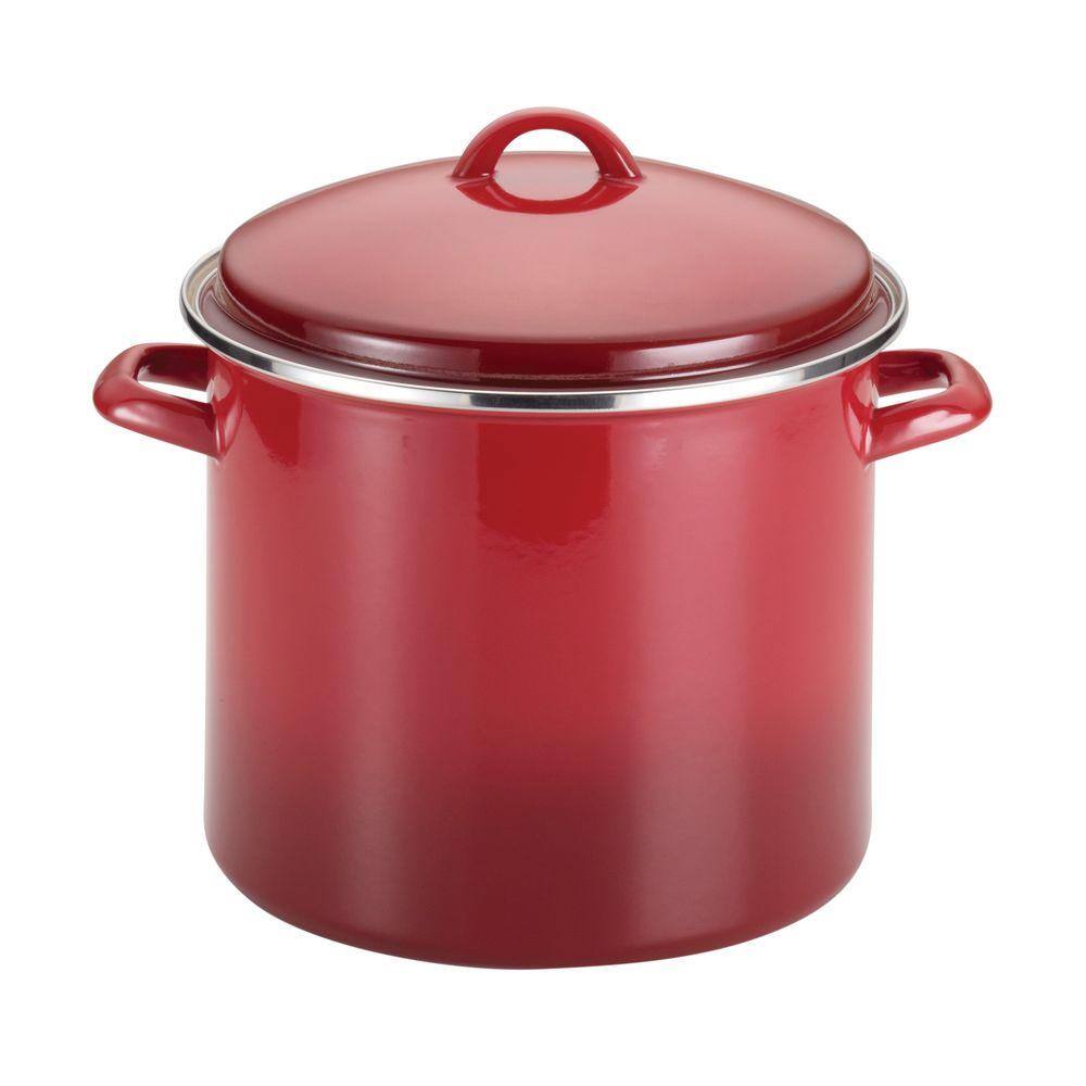 Rachael Ray Classic Brights 12 qt. Steel Stock Pot in Red with Lid -  50497