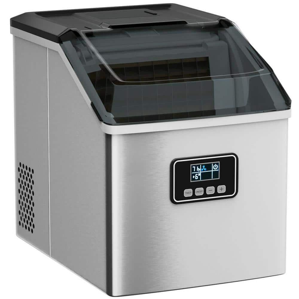 WELLFOR 48 lbs. Freestanding Ice Maker in Stainless Steel LCD Display ...