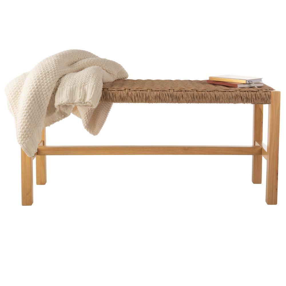 Newport 40-Inch Natural Wood Bench with Woven Rope Seat