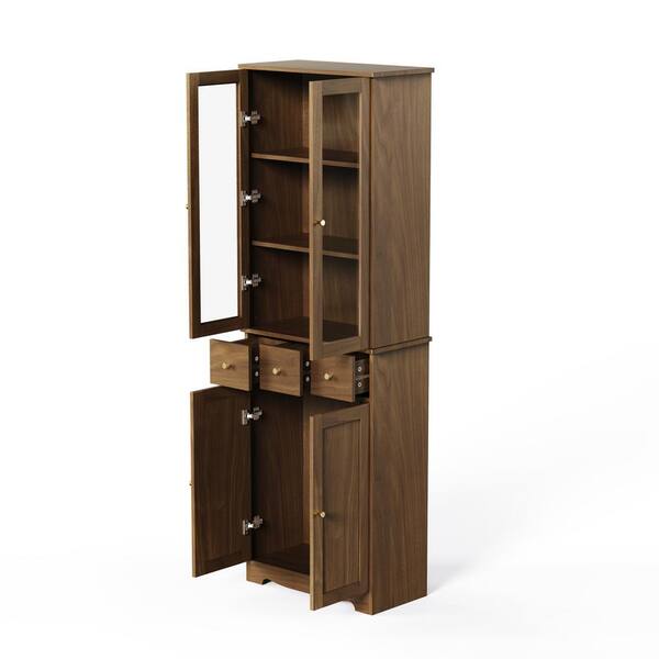 Polibi 70.00 in. Tall Brown Medium Density Fiberboard (MDF) Material 3-Tier Bookcase with Drawers and Doors