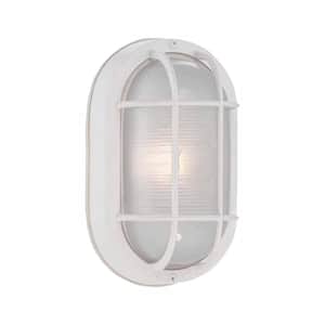 8.5 in. White LED Outdoor Wall Lamp with Frosted Glass Shade