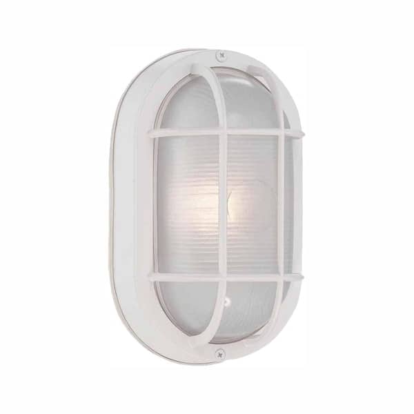 Hampton Bay 8.5 in. White LED Outdoor Wall Lamp with Frosted Glass Shade