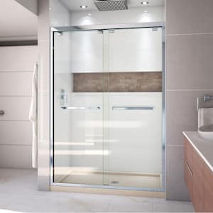 Encore 32 in. D x 54 in. W x 78.75 in. H Semi-Frameless Sliding Shower Door in Chrome with Center Drain Biscuit Base