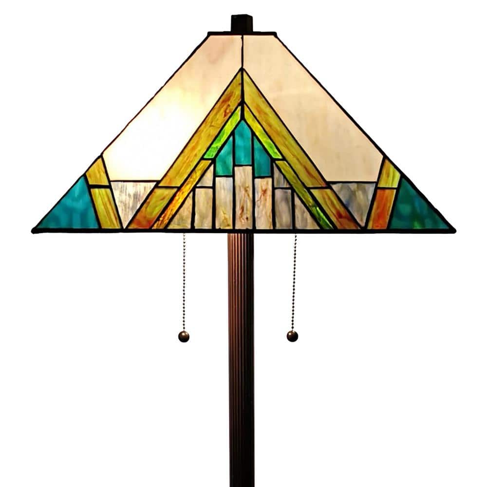 Tiffany Style 62" Bronze Stained Glass Mission Floor Lamp