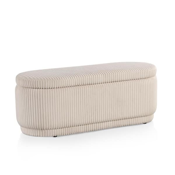 Baraz Oval Beige Pink Corduroy 46.75 in. Bedroom Bench With Storage