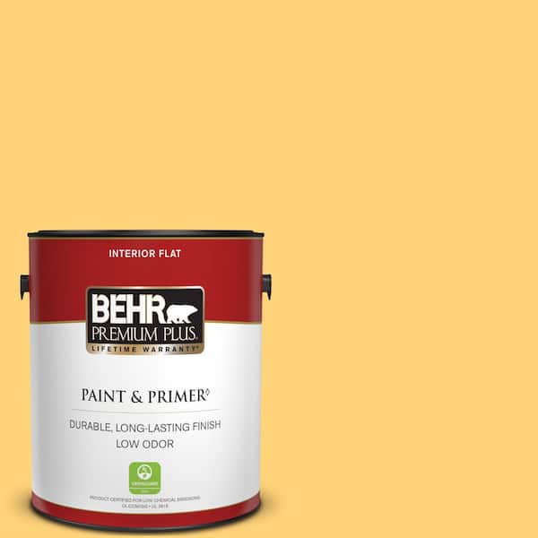 BEHR PREMIUM PLUS 1 gal. #P260-5 Yellow Jubilee Flat Low Odor Interior Paint & Primer