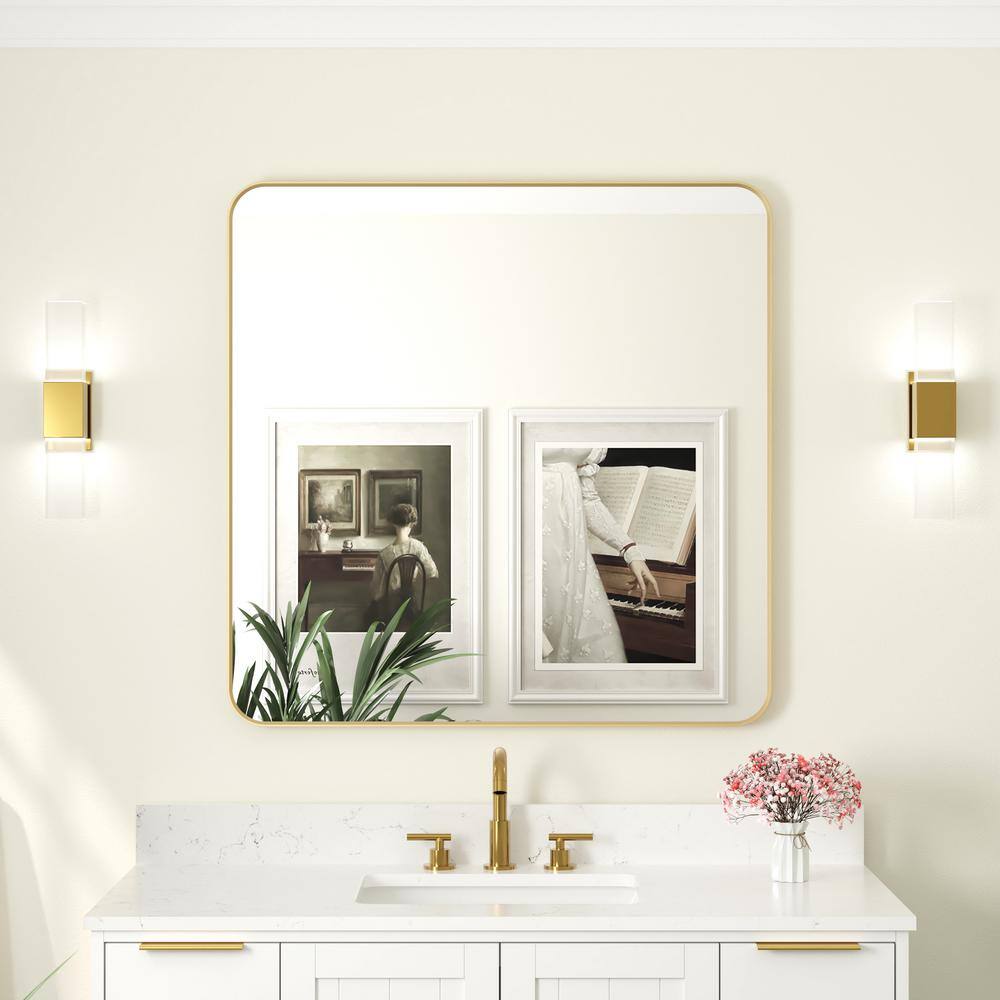 Bella 36 in. W x 36 in. H Square Aluminum Framed Wall-Mounted Bathroom Vanity Mirror in Brushed Gold price history on PriceWatchPro