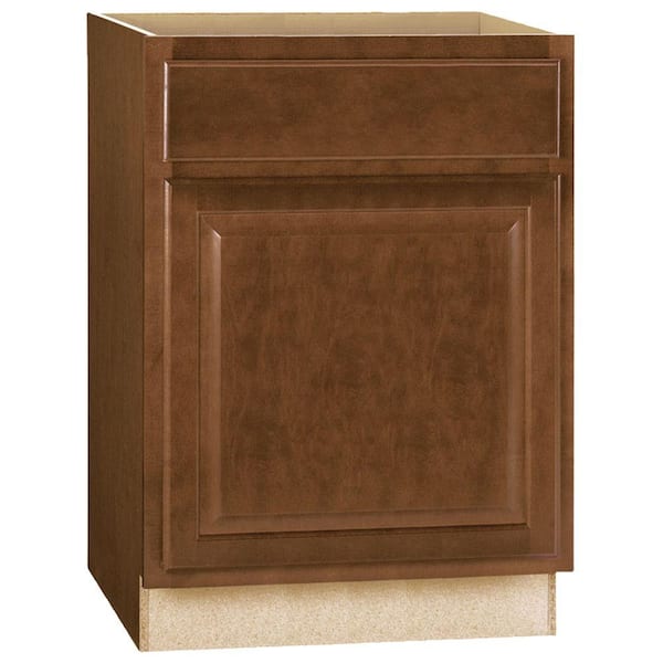 Hampton Bay Hampton 24 in. W x 24 in. D x 34.5 in. H Assembled Base Kitchen Cabinet in Cognac with Drawer Glides