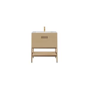 Iris 30 in. W. x 22 in. D x 33.5 in. H Oak Freestanding Bathroom Vanity with White Solid Surface Integrated Sink Top