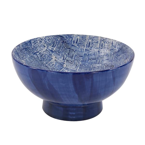 Marley Forrest Blue And White Crosshatched Ceramic Bowl 61049 The Home Depot