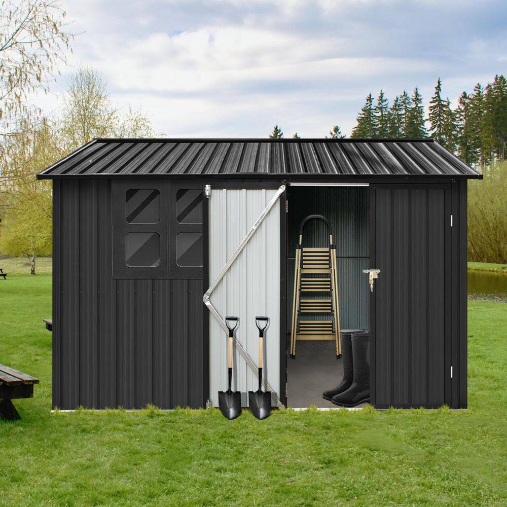 8 ft. W x 6 ft. D Outdoor Metal Shed, Utility Tool House with Hinged Door, 