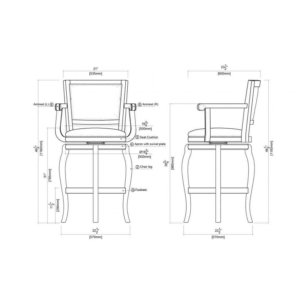 Cappuccino 43" Swivel Barstool in Faux Leather and Wood