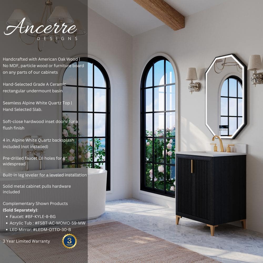 Turlington 24" Black Oak Vanity with White Quartz Top