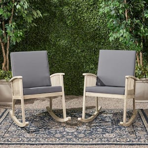 Casa Light Grey Wood Outdoor Rocking Chair with Dark Grey Cushions (2-Pack)