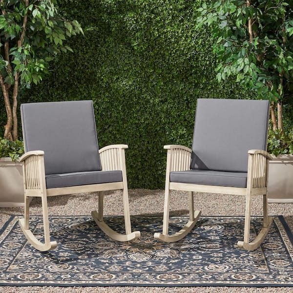 Casa Light Grey Wood Patio Outdoor Rocking Chair with Dark Grey Cushions (2-Pack)