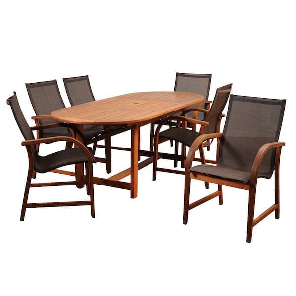 Amazonia Bahamas 7-Piece Solid Wood 100% FSC Certified Extendable Oval Patio Dining Set