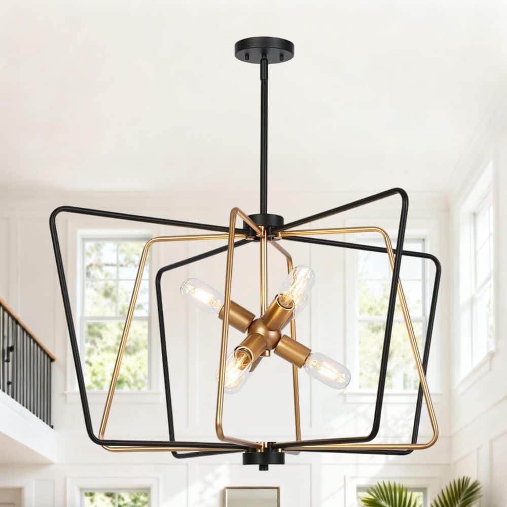 Zevni 31.4 in. 6-Light Transitional Black and Gold Sputnik