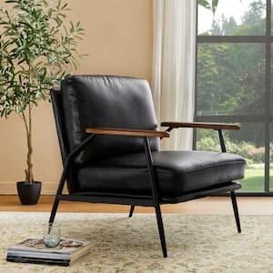 Mid-century Modern Black Leatherette Accent Armchair (Set of 2)