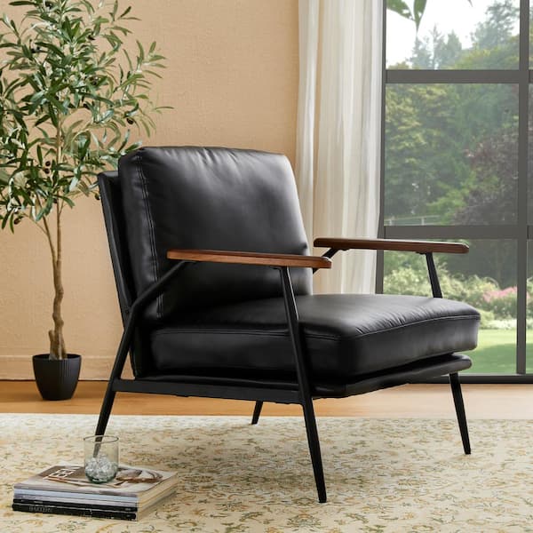 Glitzhome Mid-century Modern Black Leatherette Accent Armchair (Set of ...