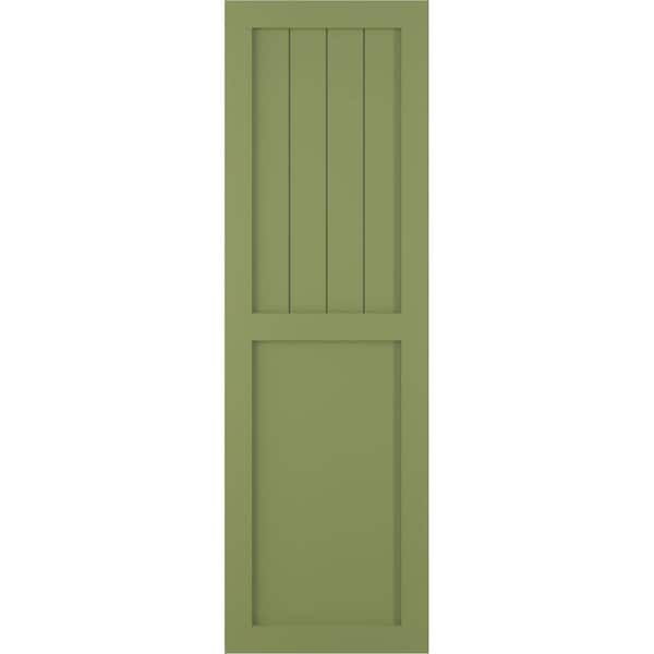 Ekena Millwork 12 in. x 32 in. PVC True Fit Farmhouse/Flat Panel Combination Fixed Mount Board and Batten Shutters Pair in Moss Green