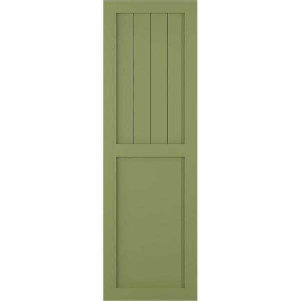 Ekena Millwork 12 in. x 48 in. PVC True Fit Farmhouse/Flat Panel Combination Fixed Mount Board and Batten Shutters Pair in Moss Green