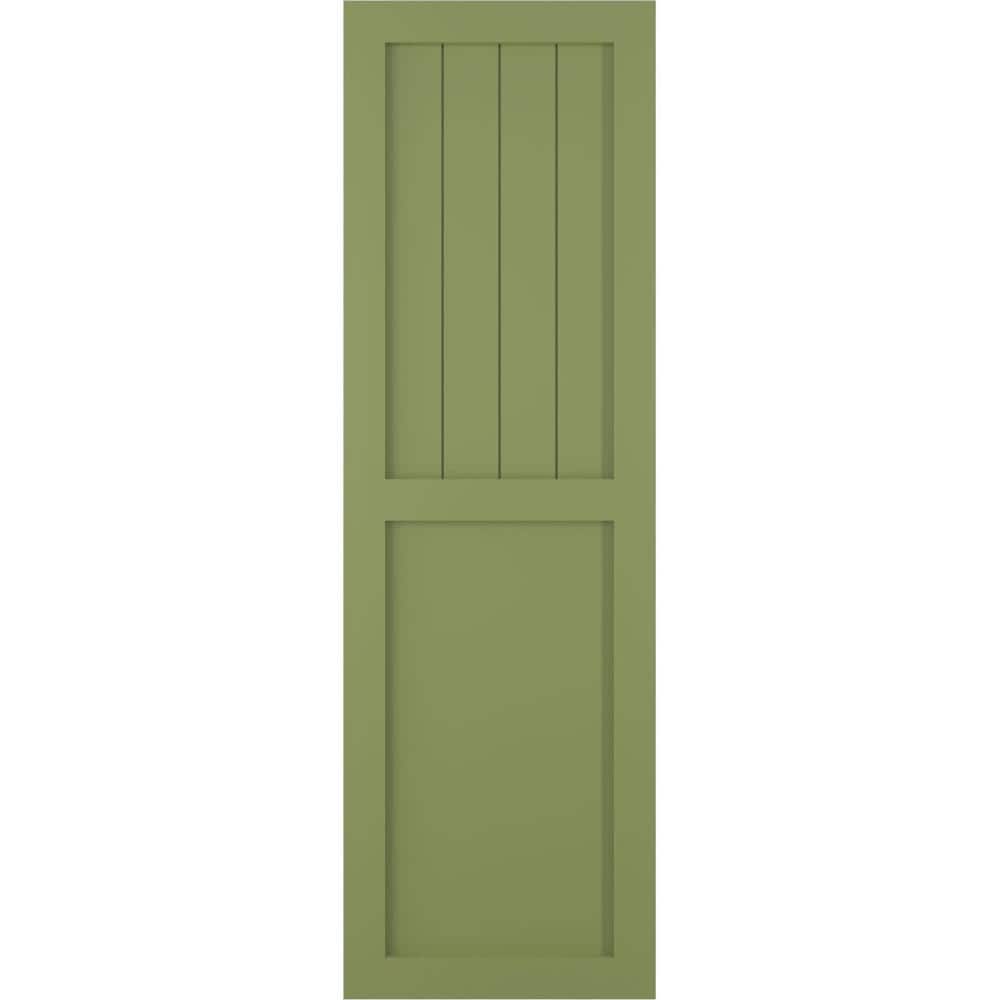 18 in. x 33 in. True Fit PVC Farmhouse/Flat Panel Combination Fixed Mount Board and Batten Shutters Pair in Moss Green price history on PriceWatchPro