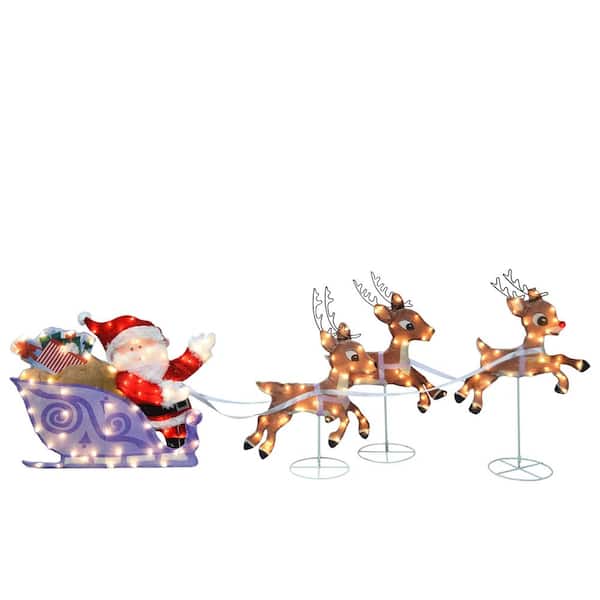 30 in. PreLit Christmas Yard Art Sleigh with Reindeer