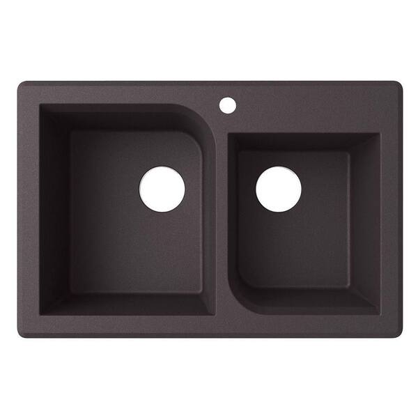 Swan Drop-In/Undermount Granite 33 in. 1-Hole 55/45 Double Bowl Kitchen Sink in Nero