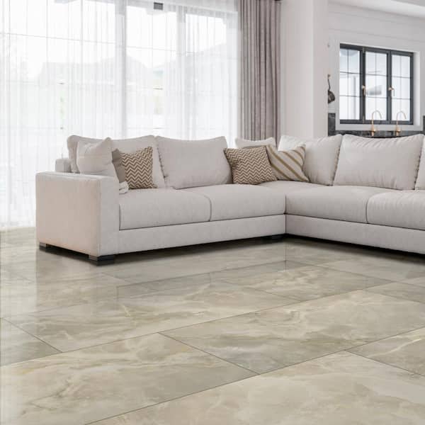 Aura Almond 24 in. x 48 in. Polished Porcelain Onyx Look Floor and Wall Tile (512 sq. ft./Pallet)