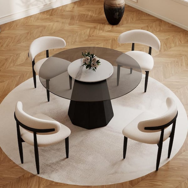 Magic Home (Set of 4) Modern Lambswool Sitting Cushion Dining Chair in Black