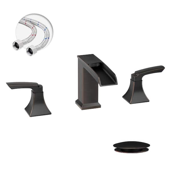 BWE 8 in. Waterfall Widespread 2-Handle Bathroom Faucet With Pop-up Drain Assembly in Oil Rubbed Bronze