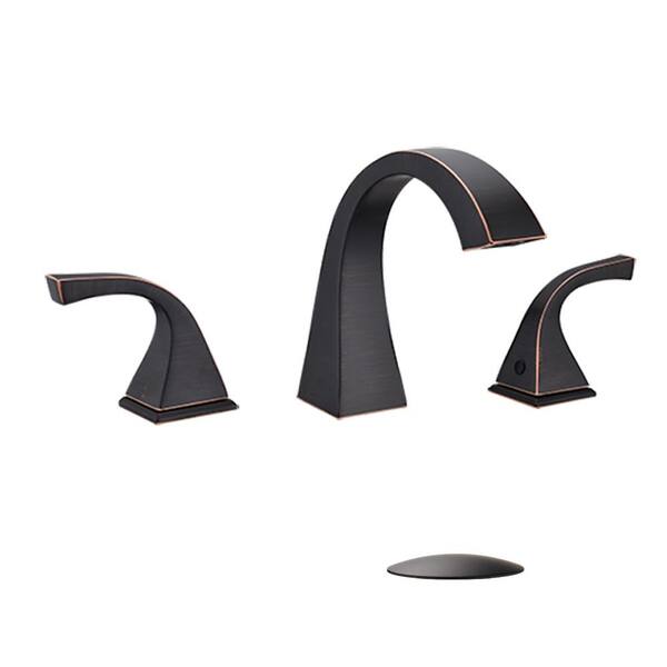 Aurora Decor Ami 8 in Widespread 3 Holes 2 Handles Desk mounted Bathroom Faucet with Pop Up drain in Oil Rubbed Bronze