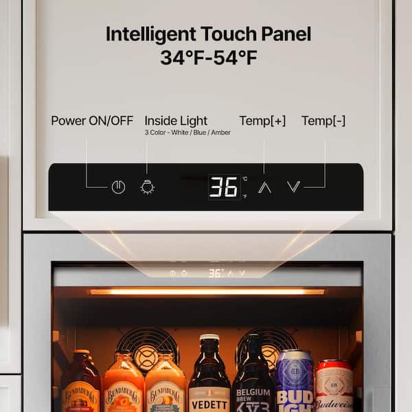 24 in. Single Zone 238-Cans Beverage Refrigerator Built-in Drink Beer Fridge Cooler in Stainless Steel (Left-Hinged)