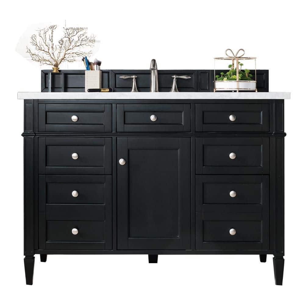 James Martin Vanities Brittany 48 in. W x 23.5 in.D x 34 in. H Single Vanity in Black Onyx with Marble Top in Carrara White