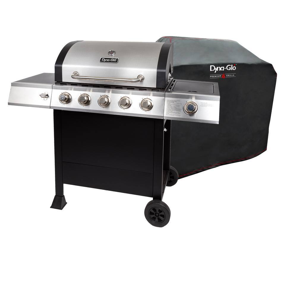 DynaGlo 5 Burner Open Cart Propane Gas Grill in Stainless Steel with