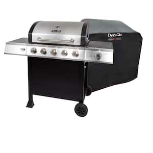 5 Burner Open Cart Propane Gas Grill in Stainless Steel with Premium 5 Burner Gas Grill Cover