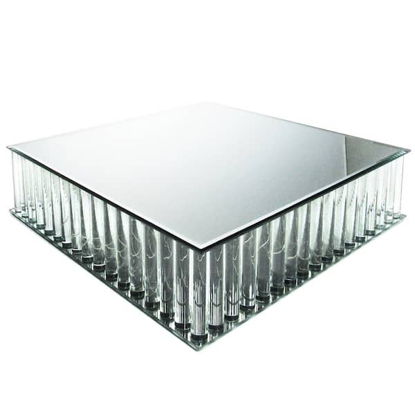 LIVING LUXURY 1-Tier Clear Square Mirror LED Fairy Light Up Glass Columns Cake Stand Dessert Display Tray 16 in.