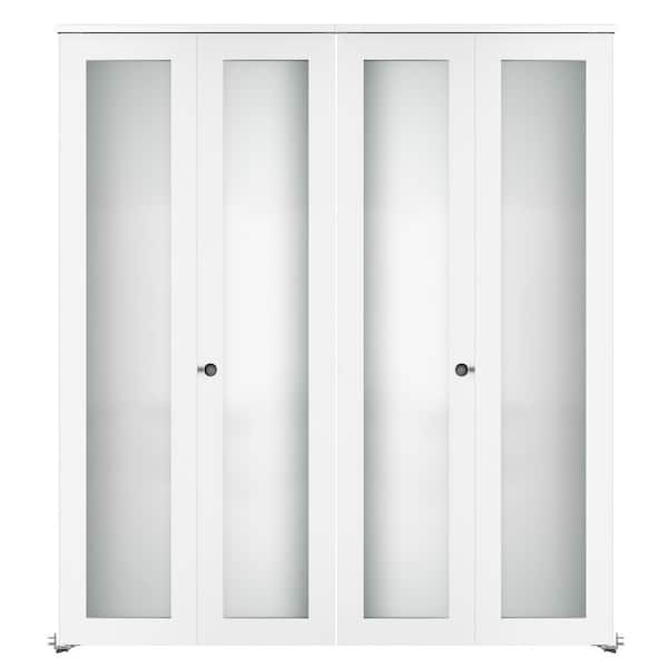 SOCBAZZAR 60 in. x 78 in. (Double 30 in. ) 1-Lite Frosted Glass Solid Core White MDF Closet Bi-fold Door with Hardware Kit