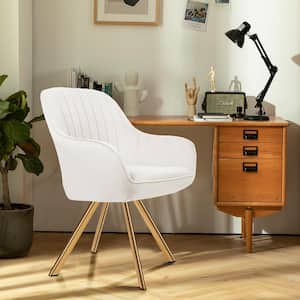 Modern White Brushed Velvet Swivel Accent Armchair with Metal Legs for Living