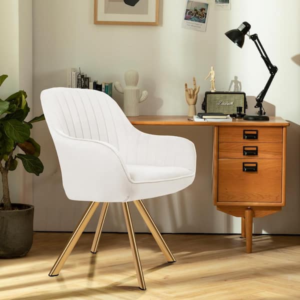 JEAREY Modern White Brushed Velvet Swivel Accent Armchair with Metal Legs for Living