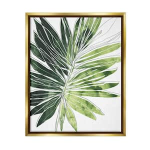 Green Pop Palm Leaves Expressive Linework by June Erica Vess Floater Frame Nature Wall Art Print 17 in. x 21 in.