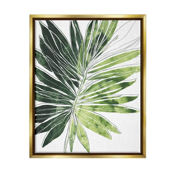 The Stupell Home Decor Collection Green Pop Palm Leaves Expressive Linework by June Erica Vess Floater Frame Nature Wall Art Print 17 in. x 21 in.