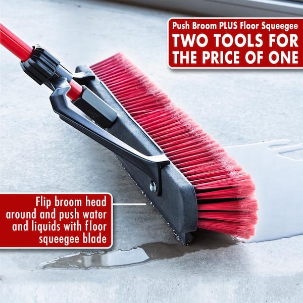 Libman - 24 in. High Power Heavy-Duty Multi-Surface Squeegee Push Broom with Brace and Steel Handle