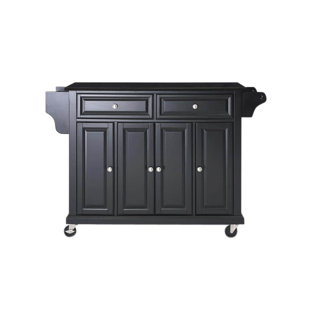 Black Granite Top Kitchen Cart with Storage and Spice Rack