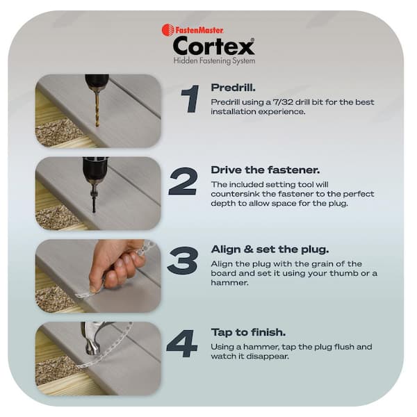 FastenMaster Collated Cortex Hidden Fastening System for Fiberon ArmorGuard Decking - 2-1/2 in. screws & plugs in Aspen Gray (50 LF)