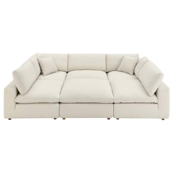 MODWAY Commix 78 in. Square Arm 6-Piece Fabric U-Shaped Sectional Sofa in Light Beige