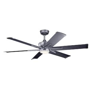 Szeplo II 60 in. Outdoor Weathered Steel Downrod Mount Ceiling Fan with Integrated LED with Wall Control Included