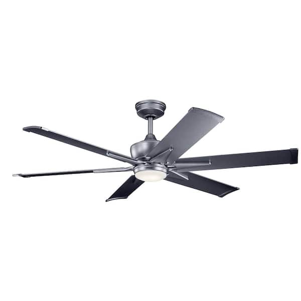 KICHLER Szeplo II 60 in. Integrated LED Indoor Weathered Steel Downrod Mount Ceiling Fan with Light Kit and Wall Control